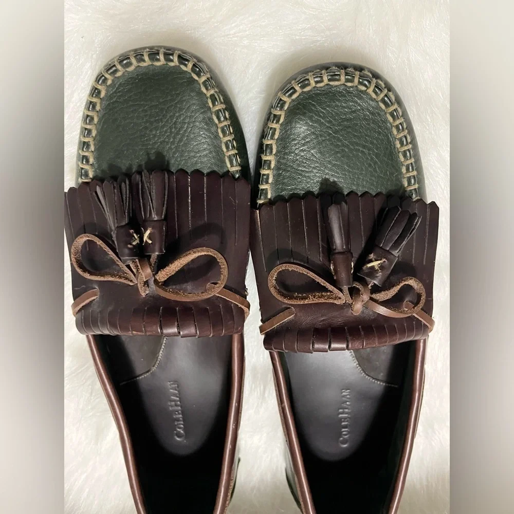 Vintage Cole Haan Green Brown Leather Dress Loafers shoes